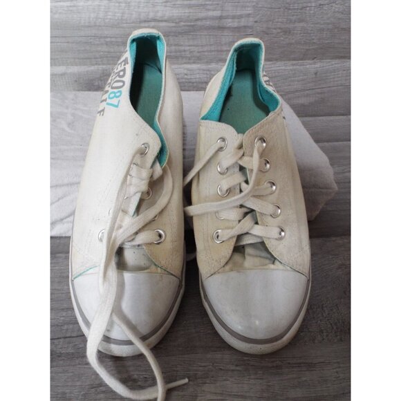 Aeropostale 87 Tennis Shoe - White & Teal - Low Cut Style - Pre owned - Picture 1 of 9